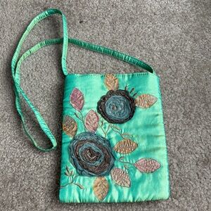 Christian Livingston Y2K Satin Crossbody Bag with Floral Appliqué